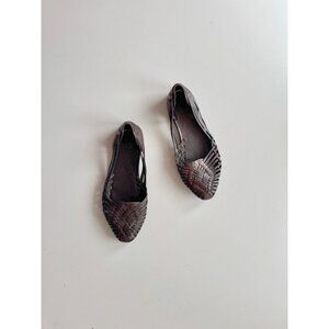 FRYE Heather Dark Brown Leather Woven Huarache Loafer Flats, Size 9